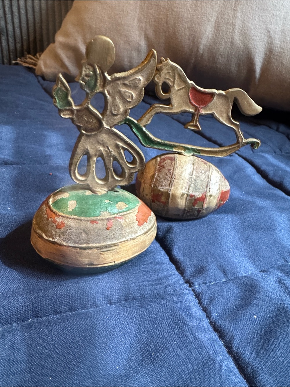Vintage Metal Angel and Rocking Horse solid Brass! Holiday